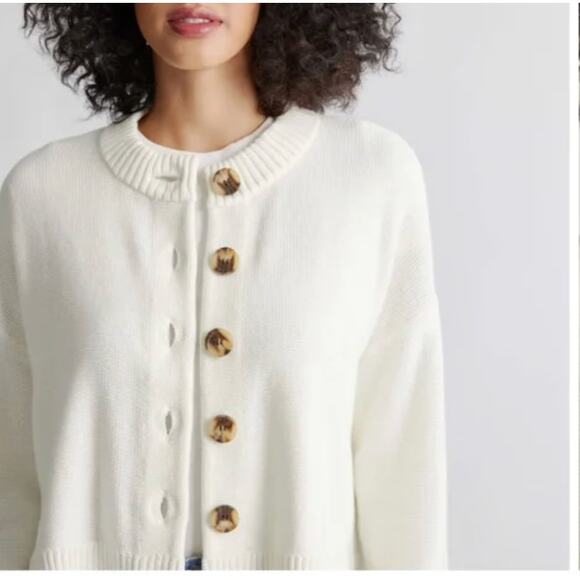 Quince White Cropped 100% Organic Cotton Cardigan Sweater Large - Picture 2 of 9